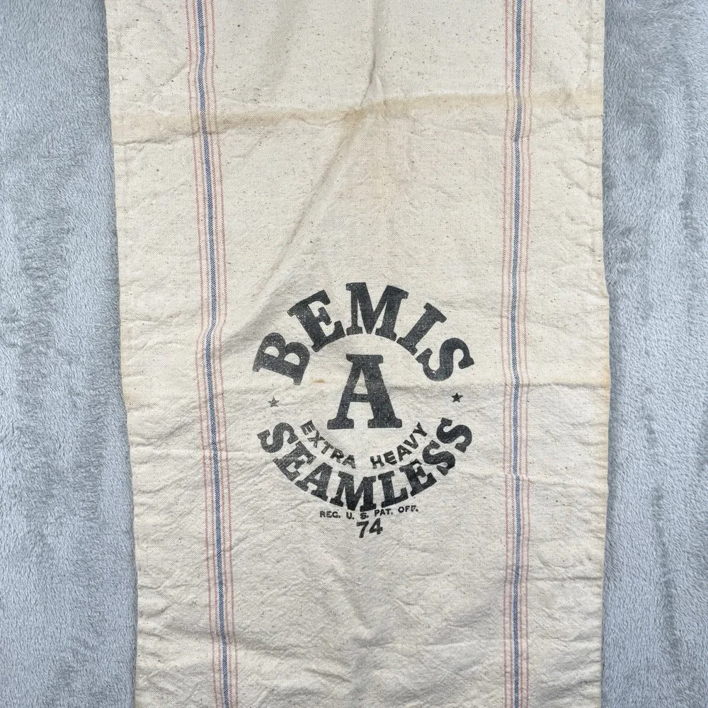 Vintage Bemis A Seamless Cloth Cotton Grain Feed Flour Sack Primitive Country
